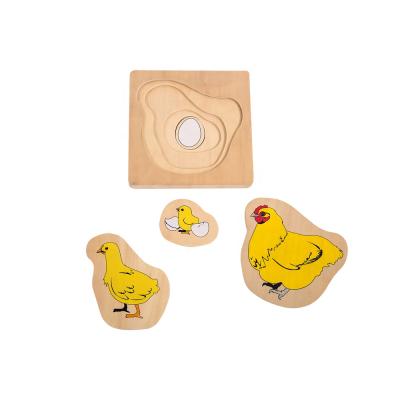 China Montessori teaching aid Montessori kids chicken diy educational wooden jigsaw puzzle toys unique shape animal pieces game for sale