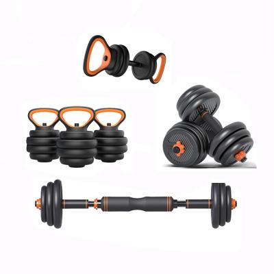 China 2021 Hot Selling Universal 25KG 6 in 1 Barbell Multifunctional Adjustable Dumbbell Kettlebell Set Push Up Rack for sale