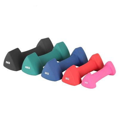 China 2021 New Universal Colorful Neoprene PVC Coated Cast Vinyl Dumbbell Triangle 1/2/3/4/5KG Women Kids Small Dip Dumbbells for sale