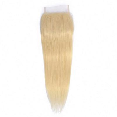 China Straight 613 Blonde Brazilian Virgin Hair Straight 4x4 Lace Closure Hair Extensions Cuticle Aligned Hair for sale