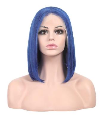 China Wholesale Silky Straight Wave Brazilian Blue Colored Short Lace Front Bob Hair Wigs For Women for sale