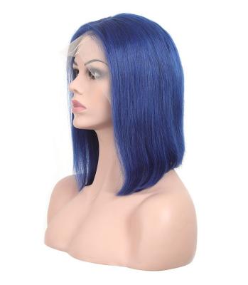 China Wholesale Body Wave Brazilian Hair Colored Lace Front Blue Short Bob Wigs For Women for sale