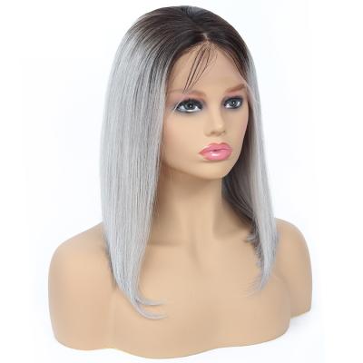 China Silky Straight Wave 1B Gray Brazilian Human Hair Lace Front Short Bob Wigs For Women for sale