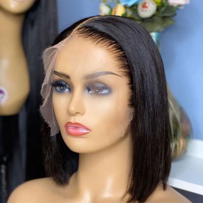 China Cheap Raw Indian Silky Straight Human Hair Lace Front Wig 150% 180% 200% Density Short Bob Wigs For Black Women Straight Hair for sale