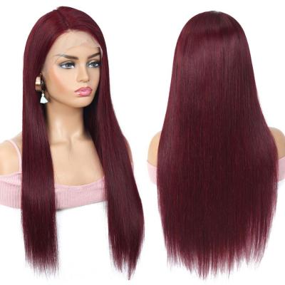 China Brazilian Remy Straight Virgin Human Hair Lace Wig 99J Silky Straight Red Lace Front Human Hair Wig Suitable For Black Women In Stock for sale