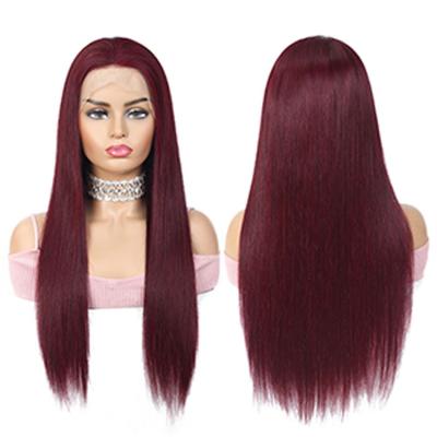 China Hd Silky Straight 99j Wine Red Full Lace Human Hair Virgin Brazilian Human Hair Colored Transparent Lace Frontal Wig For Black Women for sale