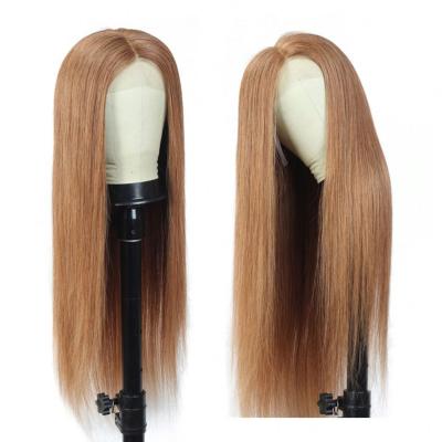 China Factory Direct Supply 13x4 Silky Straight Wave Lace Frontal Wig Brazilian Hair Silky Straight Cuticle Aligned Hair Transparent 27# Lace Wig for sale