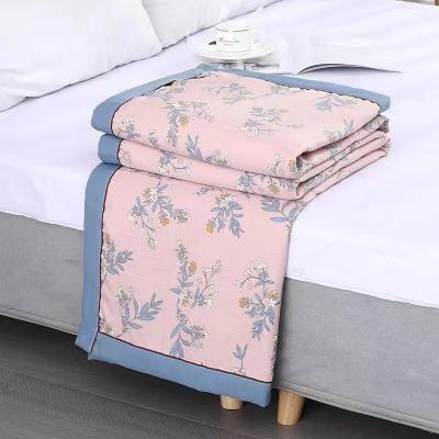 China Viable Wholesale Summer Comforter Blanket Cold Air Travel Blanket Cotton Double Layer Yarn 100% Cool Summer Quilt for sale