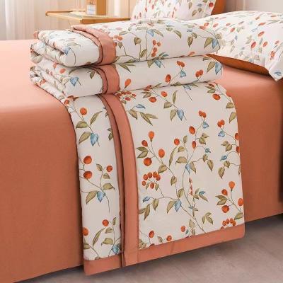 China Sustainable Fabrics Light Up Cotton Floral Gauze Double Layer Thread Cool Comforter Thin Air Conditioner Comforter Skin-Friendly Summer Soft for sale