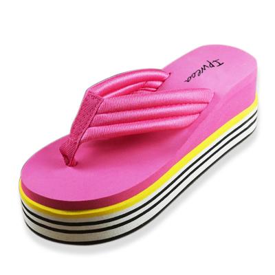 China Unique Daily Wear EVA Flip Flops Women Fashion Trend 6cm Platform Wedge Beach Sandals Rainbow High Street Slippers for sale