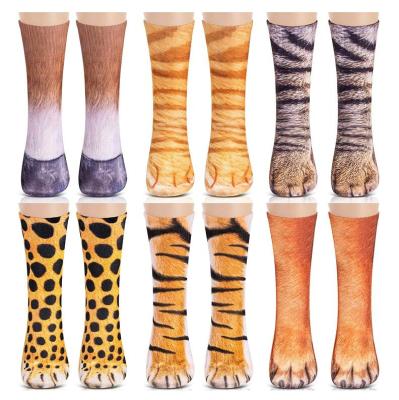 China Antibacterial Novelty Drop Paws Animal Socks 3D Printed Cat Tiger Dog Paw Crew Socks For Adults Kids for sale