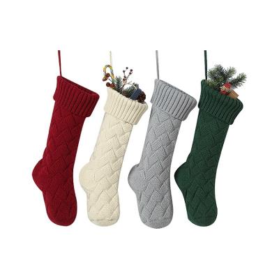 China 46CM Acrylic Christmas Stocking Embroidered Rustic Knitted Lozenge Gift Bag Candy Christmas Stocking for sale