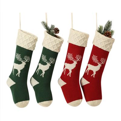 China 2022 Large Christmas Decoration Decorative Storage Supplies Hand Knitted Xmas Hanging Christmas Stocking Kids Baby Candy Bag Gife for sale