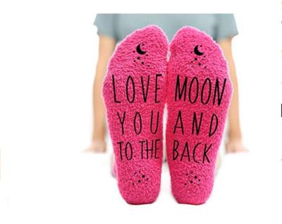 China Antibacterial Love You At The Moon And Back Coral Funny Fleece Women Wine Mug Custom Socks for sale