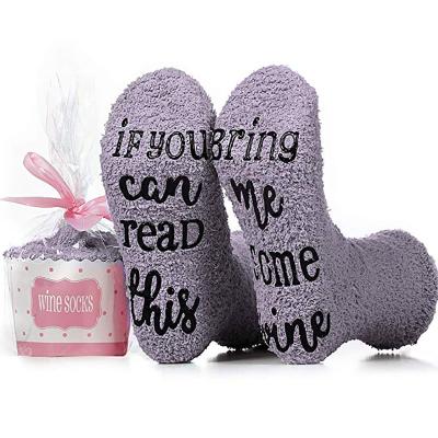 China Women's Antibacterial Wholesale Novelty Funny Wine Jars Fuzzy Cozy Wine Socks If You Can Read This Jars With Cupcake Gift Wrapping for sale