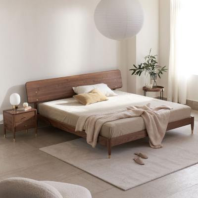 China Eco-Friendly Design Customizable Modern Nordic New Walnut Solid Wood Bed for sale