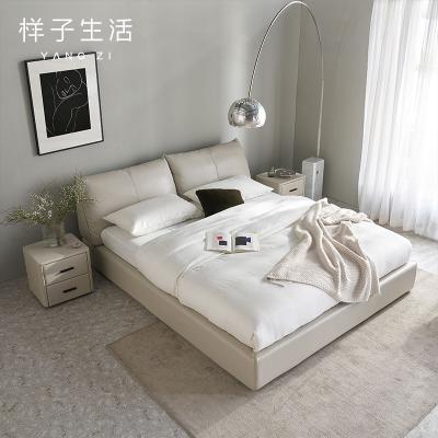 China Hot Sale New Design Bedroom Furniture Italian Natural Design Modern White Leather Bed With Storage for sale