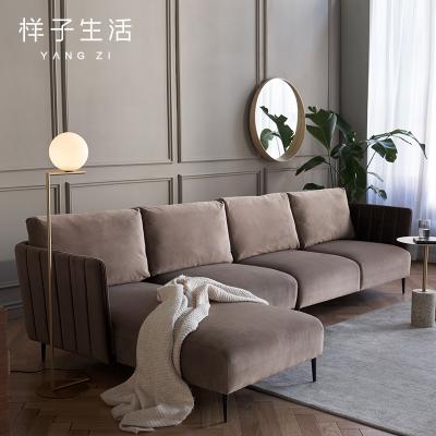 China Massage Shell Shape Design Modern Living Room Furniture 3 seater Velvet Upholstery Fabric Modern Sectional Tufted Sofa Set for sale