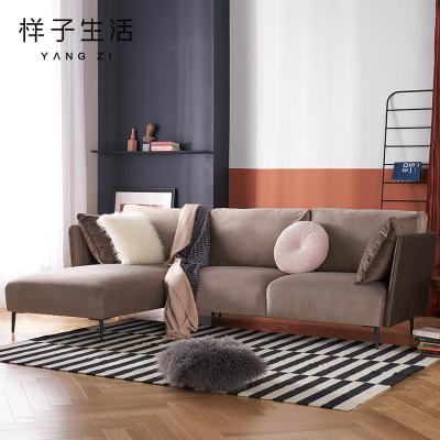 China Other shape 3 seater hot sale shell gray velvet fabric sectional tufted sofa set for sale