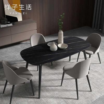 China Eco-friendly hot sale high quality Nordic black agglomerated stone dining table marble top set for sale