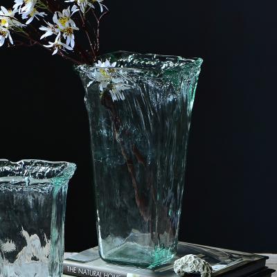 China Handblown Bixuan Handmade Vases Flared Wide Mouth Flower Arrangement Turquoise Decor Table Glass Centerpieces, 12.6