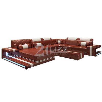 China Adjustable Luxury Sectional Furniture Set Home (Other) Living Room Leather LED Sofa for sale