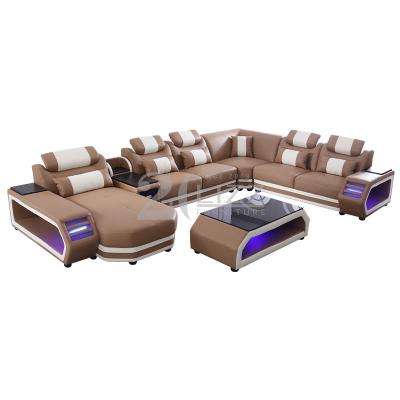 China Adjustable (Other) In Current Popular Home Furniture Living Room LED Leather Sectional Sofa for sale