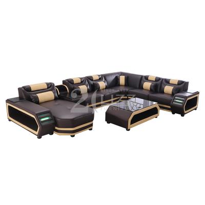 China (Other) South Africa Hot Sale Living Room Adjustable Smart LED Sofa with Adjustable Headrest and Coffee Table for sale