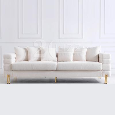 China Wholesale Light Luxury Gold Steel Decoration Minimalist Designer 3 Seater Upholstered Sofas For Home for sale