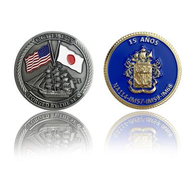 China Europe Manufacturer Custom Navy Military Souvenir Gold Enamel Silver Copper Bronze Zinc Alloy Metal Challenge Commemorative Coin for sale