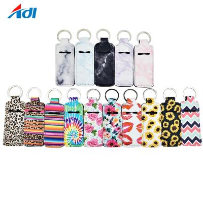 China Cute Neoprean Lip Gloss Bottle Customized Lipstick Rectangle Key Chains Holder For Key Chain Set for sale