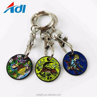 China Custom Euro Key Chain Logo Trolley Token Keychain Sublimation Enamel Shopping Cart European and American Wholesale Coin Key Ring for sale