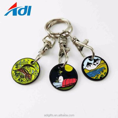 China Customized European and American key chain token logo key chain shopping cart chip trolley coin key chain for sale