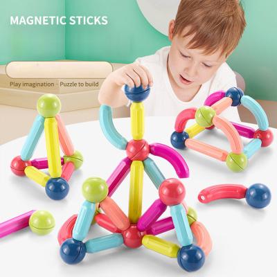 China Flexible Luminous Colors Rotate 360 ​​Degree 3D Puzzle DIY Building Magnetic Balls and Rods Set for Kids Educational STEM Stacking Toys for sale