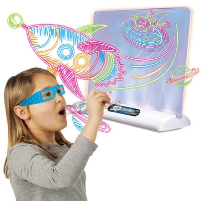 China Reused Art Writing Led Light Up Electronic Creative Children Glow Magnetic 3D Drawing Board with Highlighter Bar Gauge Sheets and 3D Glasses for sale