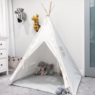 China Emulate Portable Indian Outdoor Indoor Raw White Kids Teepee House Graffiti Tent Canvas Foldable Play Tent With Wooden Poles for sale