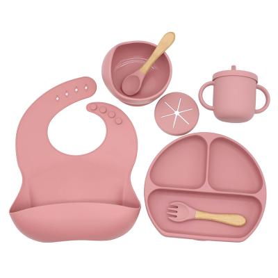 China Food Grade BPA Free Safe Silicone Non-Slip Training Eating 7pcs Baby Feeding Set For Babies Toddlers Kids for sale