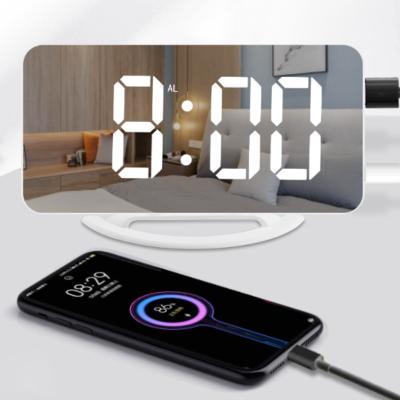 China Minimalist Dropshipping Products 2023 LED Alarm Clock with Bed Shaker Table Digital Mirror Clock Waking Heavy Sleepers for sale