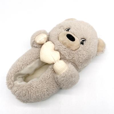 China Custom fashion trend fashion indoor plush non-slip fuzzy indoor cartoon winter animal bear shaped slippers for sale