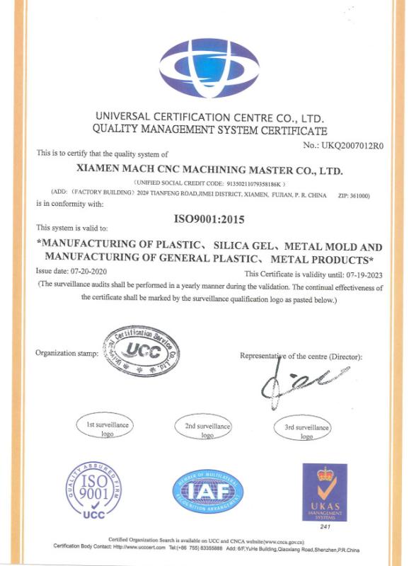 ISO9001 - Xiamen Mach Cnc Machining Master Co., Ltd.