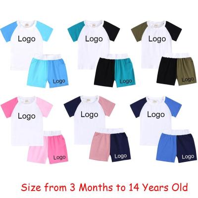 China Anti-Static Kids 2 Piece Sets Custom Logo Patchwork Two Tone Baby Boy Girl Kids Summer Shorts Set Outfits For 3 Months To 14 Years 00707 for sale