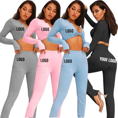 China Crop Top Anti-pilling 2 Piece Set Logo Casual Custom V-Neck Summer Top Leggings 2 Piece Set Matching Sets Ladies Streetwear Tracksuit S01259 for sale