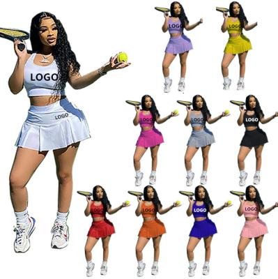 China Anti-Static Two Piece Skirt Set With Sexy Sports Invest Crop Top 2 Piece Skirt Sets High Waisted Pleated Mini Short Skirt LOGO Custom Outfits for sale