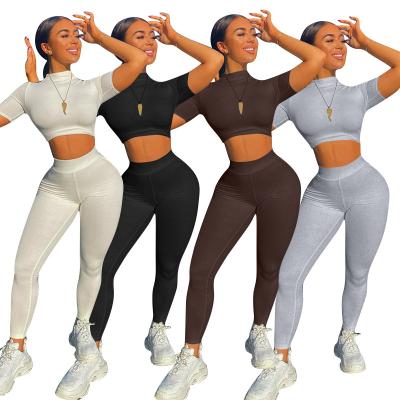 China Anti-pilling Gaiters Set Female Short Skinny Sporty Yoga Pants Summer Two-Piece Sleeve Fitness Suit RS01179 for sale