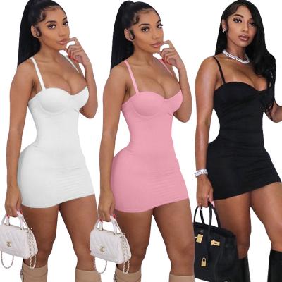 China Bodycon Dress Ladies Summer Fashion Solid Color Spaghetti Strap Mini Corset Dress For Women Anti-Static Sexy Club Dresses Club Wear RS01128 for sale