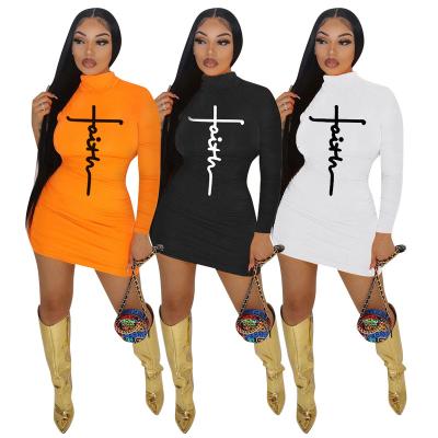 China Anti-Static Women Dress Sweater Letter Printed Casual Wear Mini Dress Sexy Lady Club Women Long Sleeve Ladies Bodycon Tank Dress RS00985 for sale