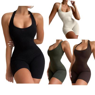 China Bodycon Summer Women Rompers Anti-pilling One Piece Jumpsuits Fitness Overalls Sexy Ribbed Sleeveless Shorts Overalls For Women Lady Clothes for sale