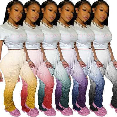 China Anti-Static Women's Fashion Sports Tracksuit Color Gradient Drawstring Ruched Party Sport Club Stretch Ruffle Comfortable Flared Bottoms RS00365 for sale