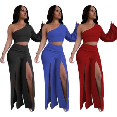 China Anti-Static Woman Clothing Newcomers Split Two Piece Pants Set Sexy One Shoulder 2 Piece Set Streetwear Women Boutique Clothing RS00907 for sale