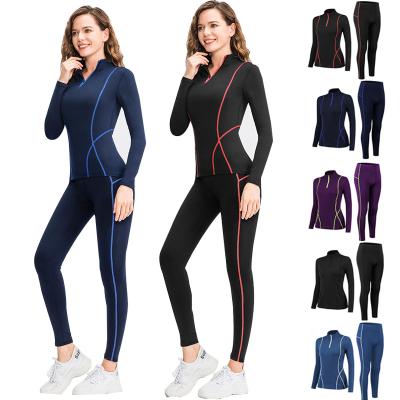 China Breathable Women Sports Wear Sets Winter Yoga Warm Suit Gym Workout Fleece Yoga Wear Stretchy Running Sportswear Gaiters Set Set for sale